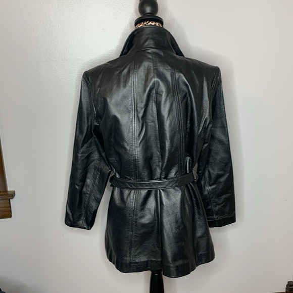 Worthington Womens Black Leather Zip Front Belted Lined Retro Y2K Vibes Jacket-L - Picture 2 of 2